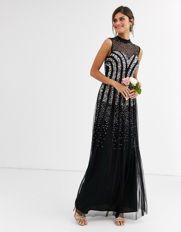 Maya Bridesmaid Embellished Maxi Dress With Sweetheart Plunge Neckline In Black