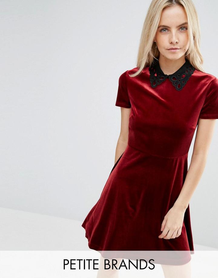 Miss Selfridge Petite Collar Detail Velvet Dress - Purple