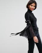 Asos Sweater With High Neck And Lace Flare Sleeves - Black