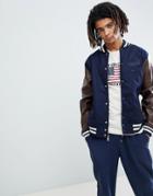 New Era World Varsity Bomber Jacket In Navy - Navy