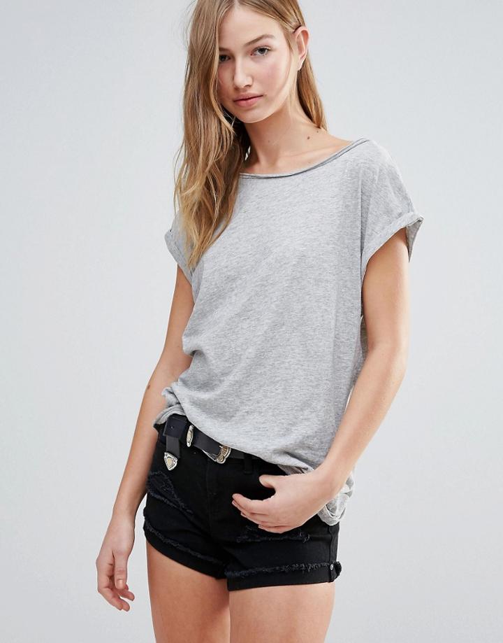 Vila Roll Sleeve T-shirt - Black
