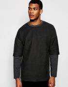Asos Longline Oversized Sweatshirt With Double Layer Sleeves - Gray