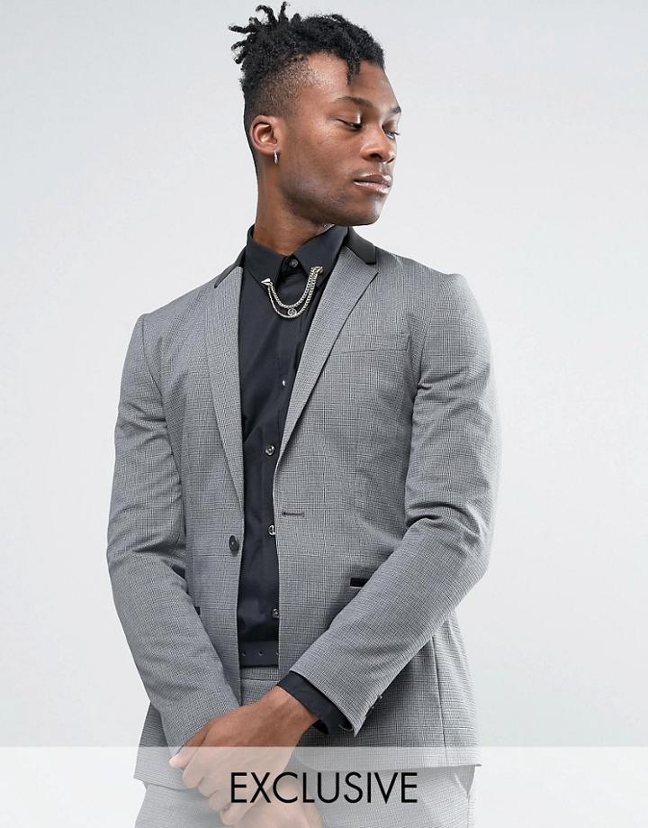 Religion Super Skinny Suit Jacket In Dogstooth With Faux Leather Back