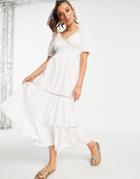 Asos Design Shirred Waist Lace Insert Maxi Dress In White