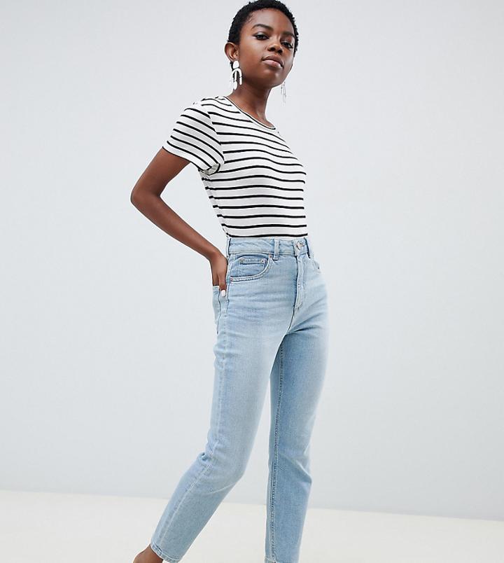 Asos Design Petite Farleigh High Waist Slim Mom Jeans In Light Blue - Blue