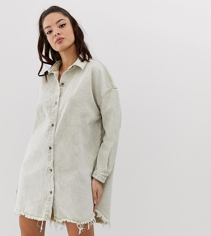 Missguided Oversized Denim Shirt Dress In Sand - Brown