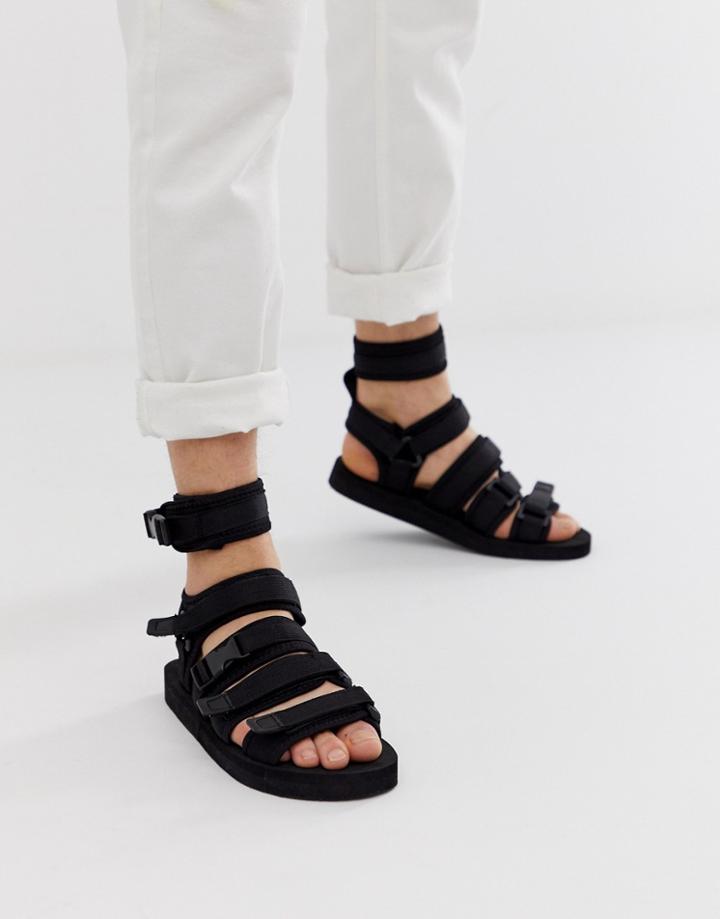Asos Design Wide Fit Tech Sandals In Black With High Tape Straps - Black