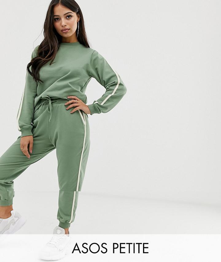 Asos Design Petite Tracksuit Cute Sweat / Basic Jogger With Tie With Contrast Binding-green
