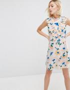 Asos Aline Dress With Pleated Yoke Front In Floral Print - Multi