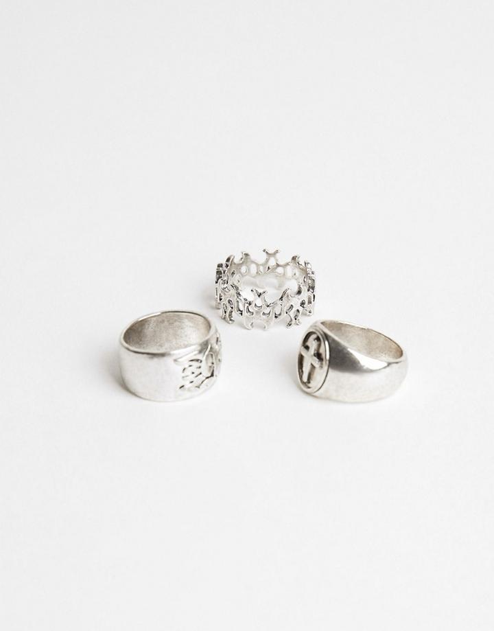 Bershka 3 Pack Of Rings In Silver