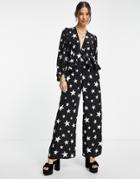 Topshop Star Jacquard Jumpsuit In Mono-multi