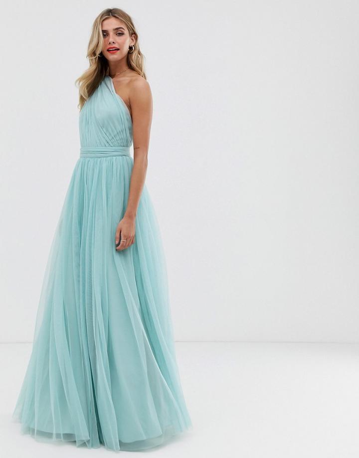 Asos Design One Shoulder Tulle Maxi Dress - Green