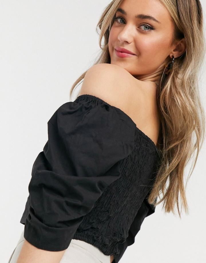 Influence Puff Sleeve Cotton Poplin Crop Top In Black
