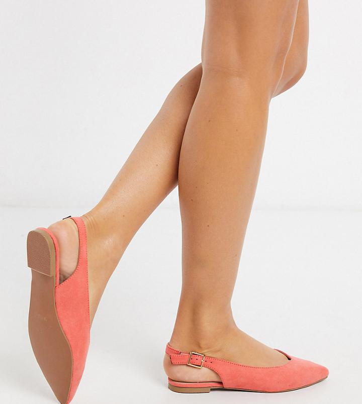 Simply Be Extra Wide Fit Lana Sling Back Pointed Shoes In Coral-pink