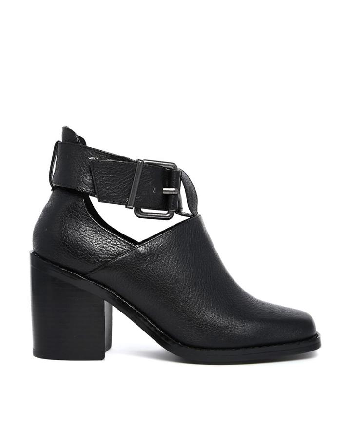 Shellys London Icess Black Buckle Cut Out Ankle Boots