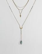 Asos Multirow Bolo Stone Charm Necklace - Gold