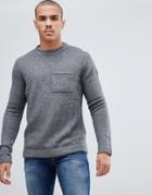 Bellfield Brushed Wool Mix Sweater With Pocket - Gray
