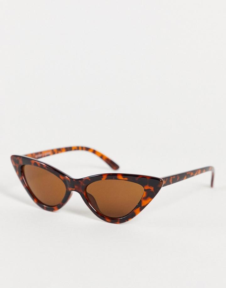 Monki Valentina Pointed Cat Eye Sunglasses In Brown Tortoiseshell