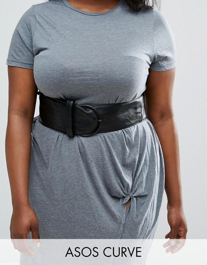 Asos Curve Black Wide Waist Belt With Ring Buckle - Black