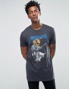 Asos Longline T-shirt With Metallica Money Scales Print - Gray