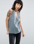 Asos Tank Top With Choker Plunge Neck - Green