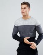 Jack & Jones Originals Knitted Sweater With Block Stripe In 100% Cotton - Black