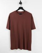 Asos Design Relaxed T-shirt In Rib In Brown-brunette