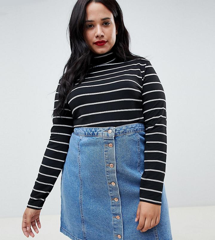 Asos Design Curve Stripe High Neck Top With Long Sleeve - Multi