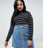 Asos Design Curve Stripe High Neck Top With Long Sleeve - Multi