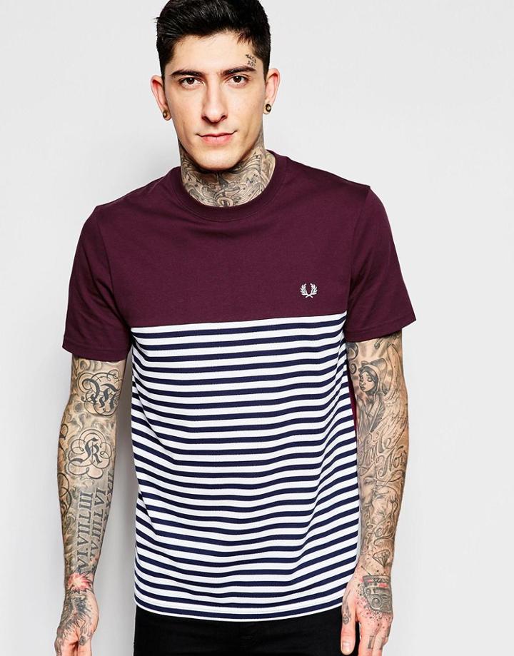 Fred Perry T-shirt With Stripe Panel - Mahogany