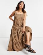 & Other Stories Organic Cotton Tiered Volume Maxi Dress In Brown