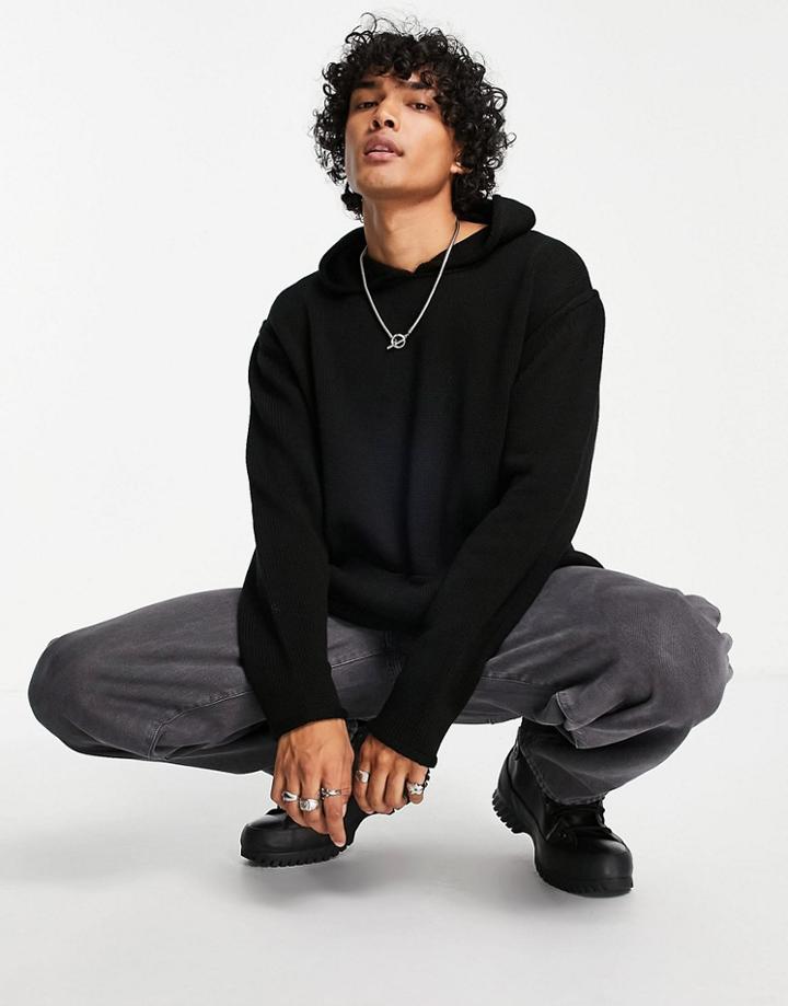 Asos Design Oversized Textured Knit Hoodie In Black