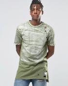 Hand Of God Distressed T-shirt With Asymetrical Hem - Khaki