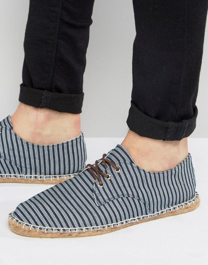Asos Festival Derby Espadrilles In Striped Navy Canvas - Navy
