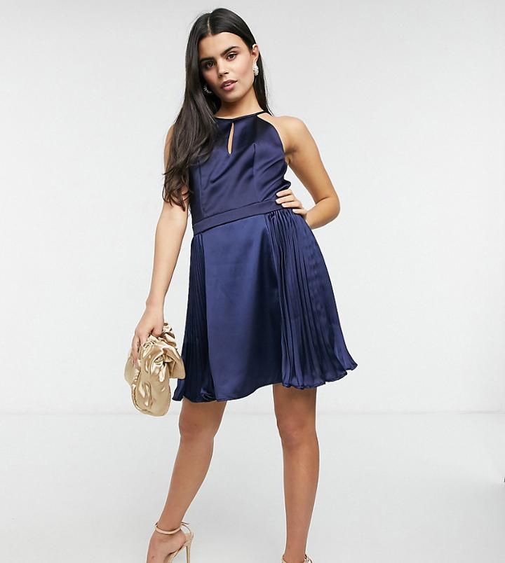 Chi Chi London Petite Keyhole High Neck Satin Mini Dress In Navy