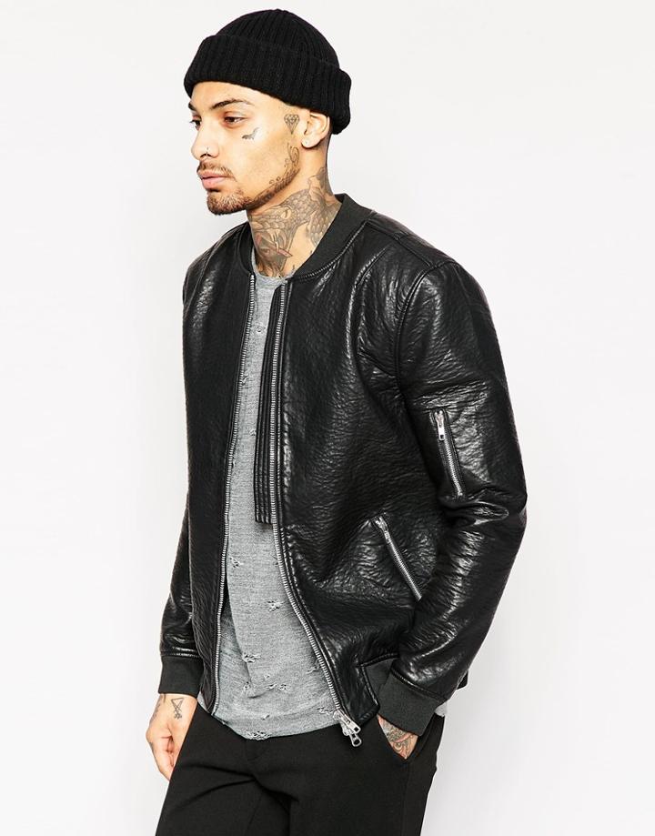 Religion Exclusive Faux Leather Jacket Bomber - Black