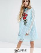 Reclaimed Vintage X Romeo And Juliet Lace Dress With Patch - Blue
