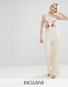 Hope & Ivy Embroidered Jumpsuit With Strappy Back - Cream