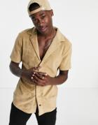 New Look Terry Short Sleeve Shirt With Revere Collar In Stone - Part Of A Set-neutral