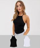 Asos Design Cami With Square Neck In Fitted Rib 2 Pack Save-multi