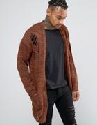 Asos Longline Cardigan With Laddering - Brown