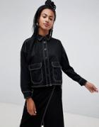Monki Oversized Utility Top In Black With Contrast Stitching - Black