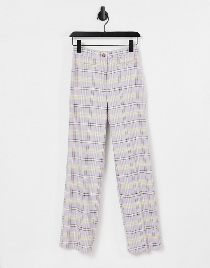 Monki Stacy Plaid Flare Pants In Lilac - Part Of A Set-purple