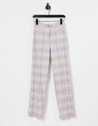 Monki Stacy Plaid Flare Pants In Lilac - Part Of A Set-purple