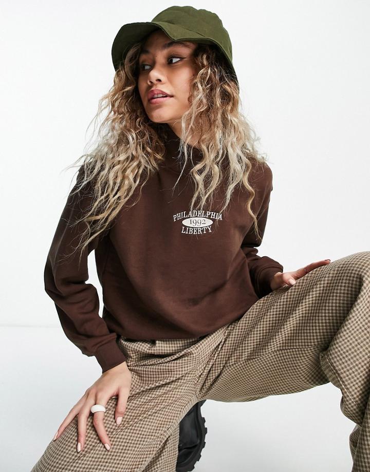 Heartbreak High Neck Oversized Sweater In Brown