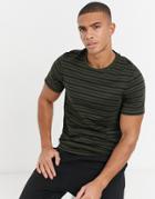 New Look Striped T-shirt In Dark Khaki-green