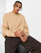 Asos Design Super Oversized Sweatshirt In Tan Beige-brown