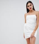 Asos Design Tall Wrap Front Bow Scuba Mini Dress - White