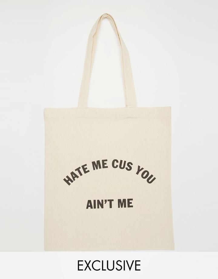 Reclaimed Vintage Hate Me Tote Bag - Cream