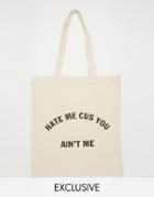Reclaimed Vintage Hate Me Tote Bag - Cream